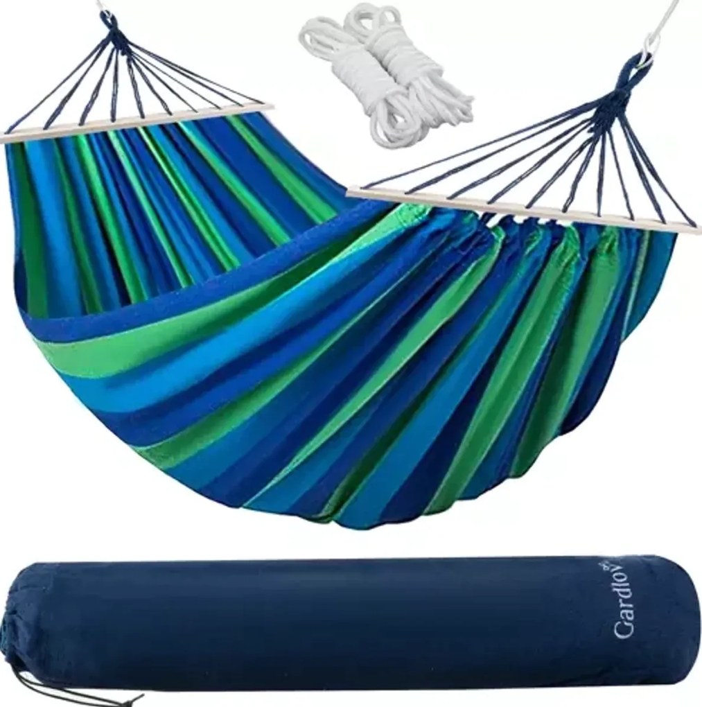 Hamac albastru-verde HAMARI pentru 2 persoane 260x160 cm