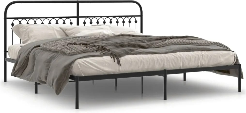 vidaXL Cadru de pat metalic cu tăblie, negru, 193x203 cm