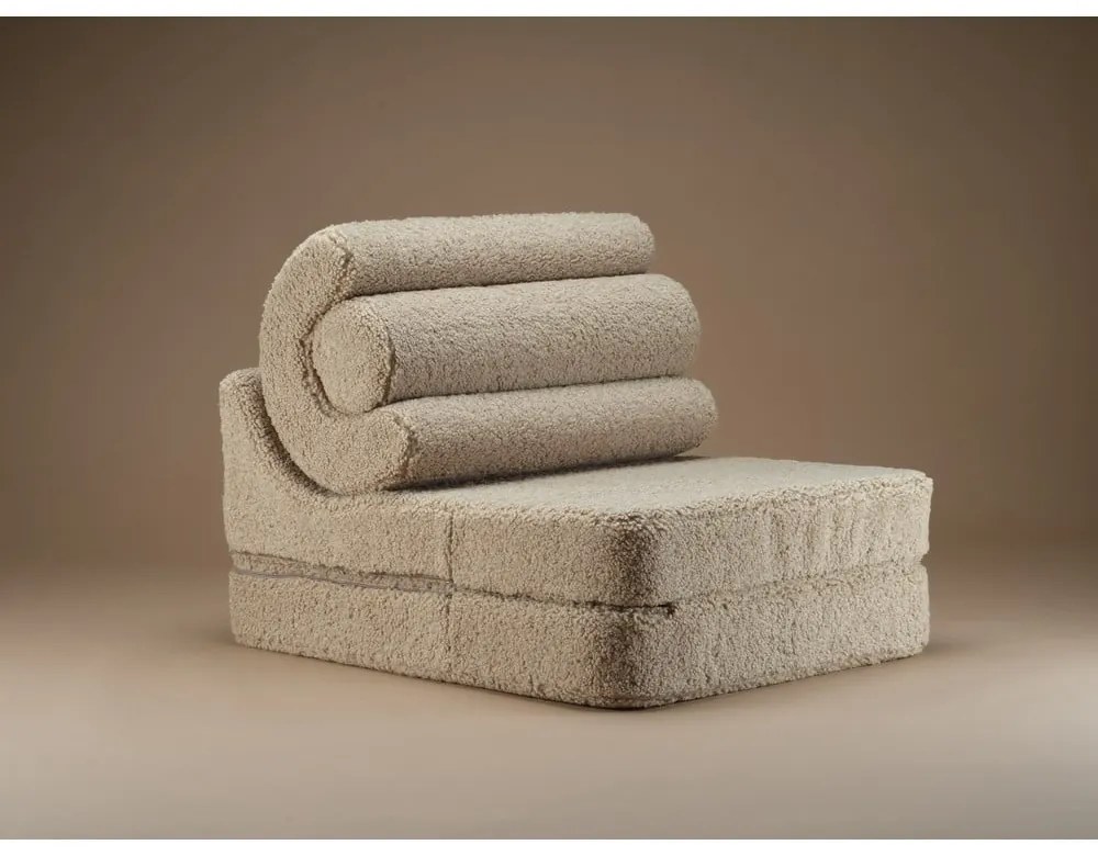 Fotoliu pentru copii maro deschis cu tapițerie din țesătură bouclé Flipster – Wigiwama