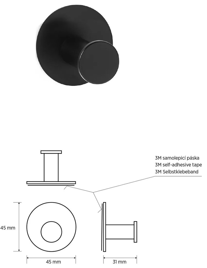 Cârlig autoadeziv Sapho XR219B X-Round, negru