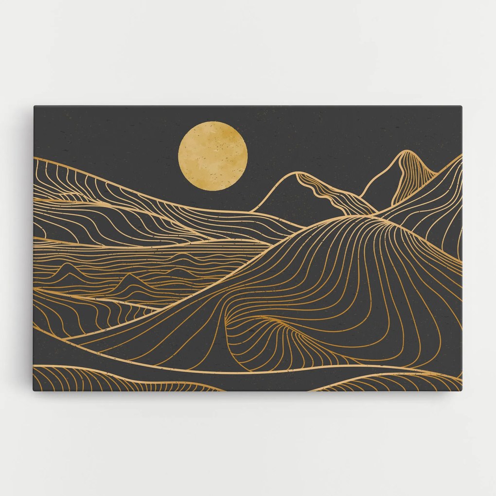 Tablou Canvas, 50x70cm, Dormitor si Living, Peisaje, Munti, Golden Mountain Moon