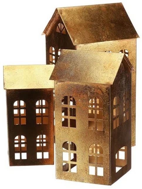 Set of metal candle holders Two-storey house, 3pcs