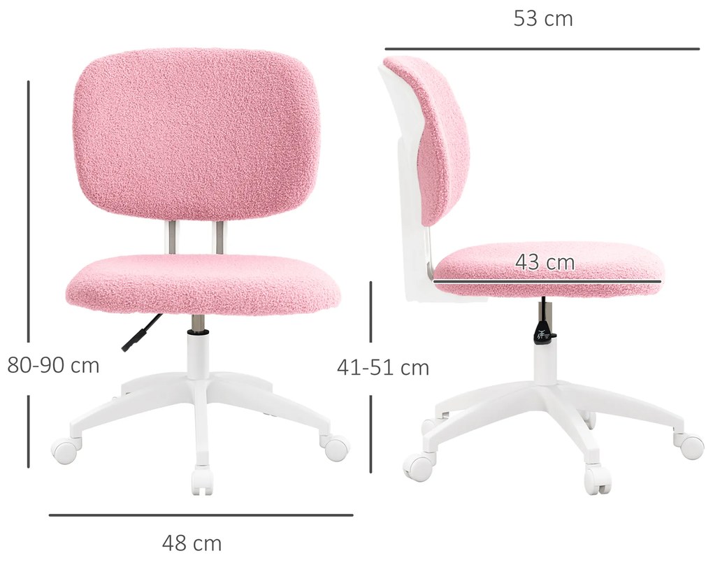 Vinsetto Scaun de birou Scaun de calculator rotativ, reglabil pe înălțime, 48 cm x 53 cm x 80-90 cm, Roz | Aosom Romania