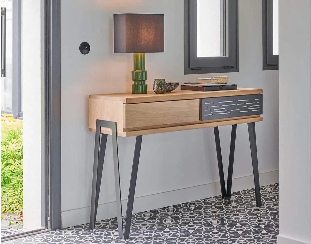 Masă lemn masiv de Toaletă Fusion Personalizabilă, 80 × 35.5 × 120 cm - Tabac