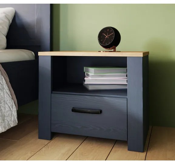 Noptiera Boho Stejar Riviera Si Stejar Bleumarin, 61.6 Cm