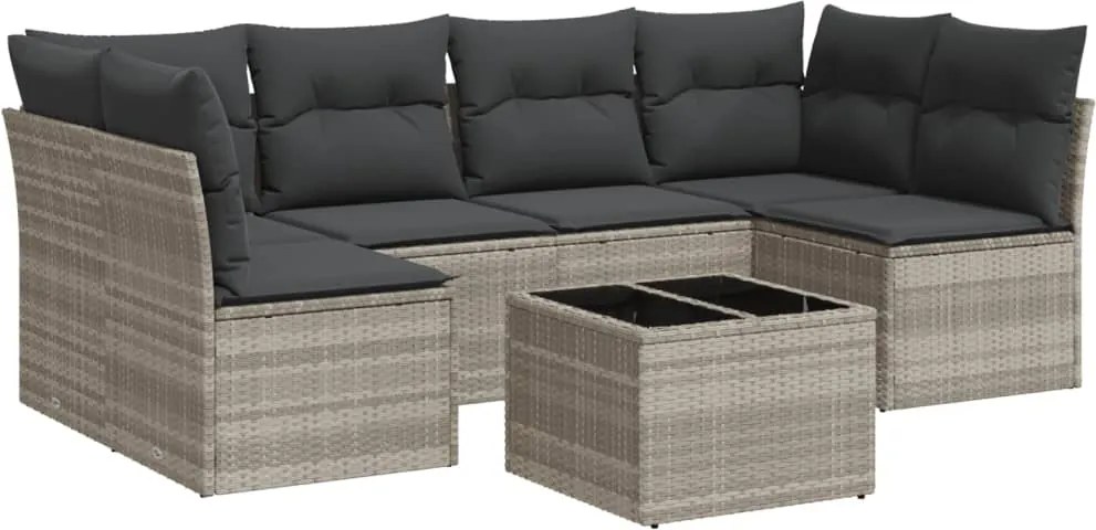 vidaXL Set canapele de grădină cu perne, 7piese gri deschis poliratan