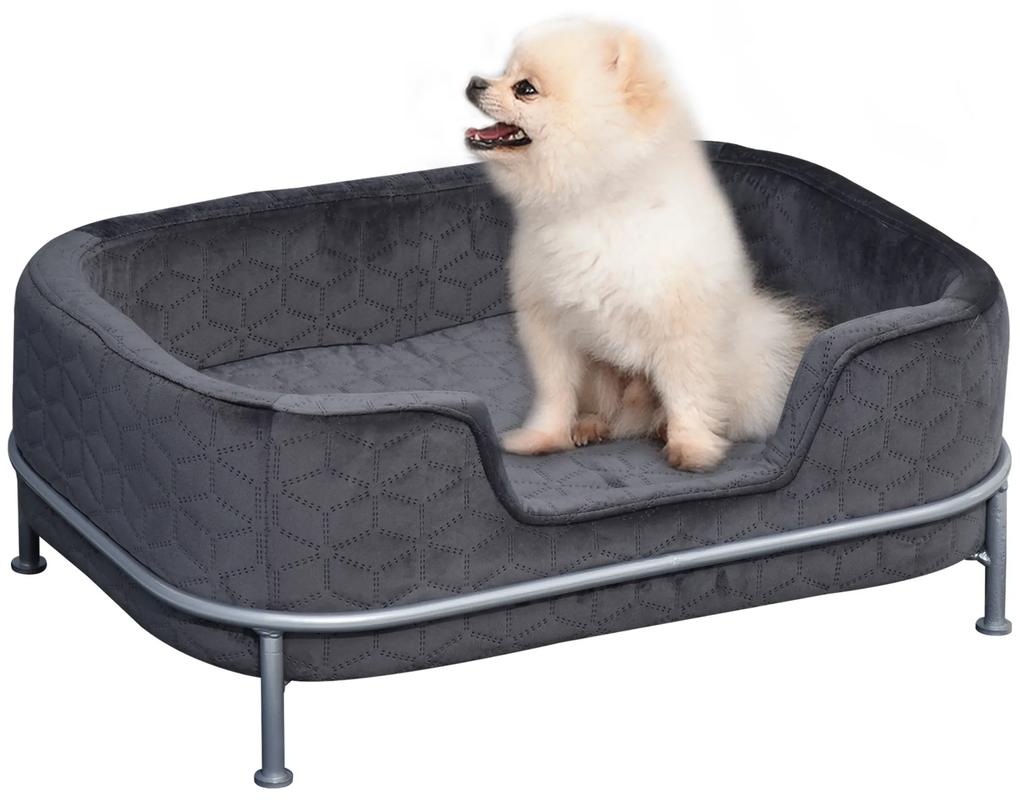 PawHut Canapea pentru câini de talie mică sau pisici, tapițerie din catifea gri cu bază metalică aurie 63.5x43x24.5cm
