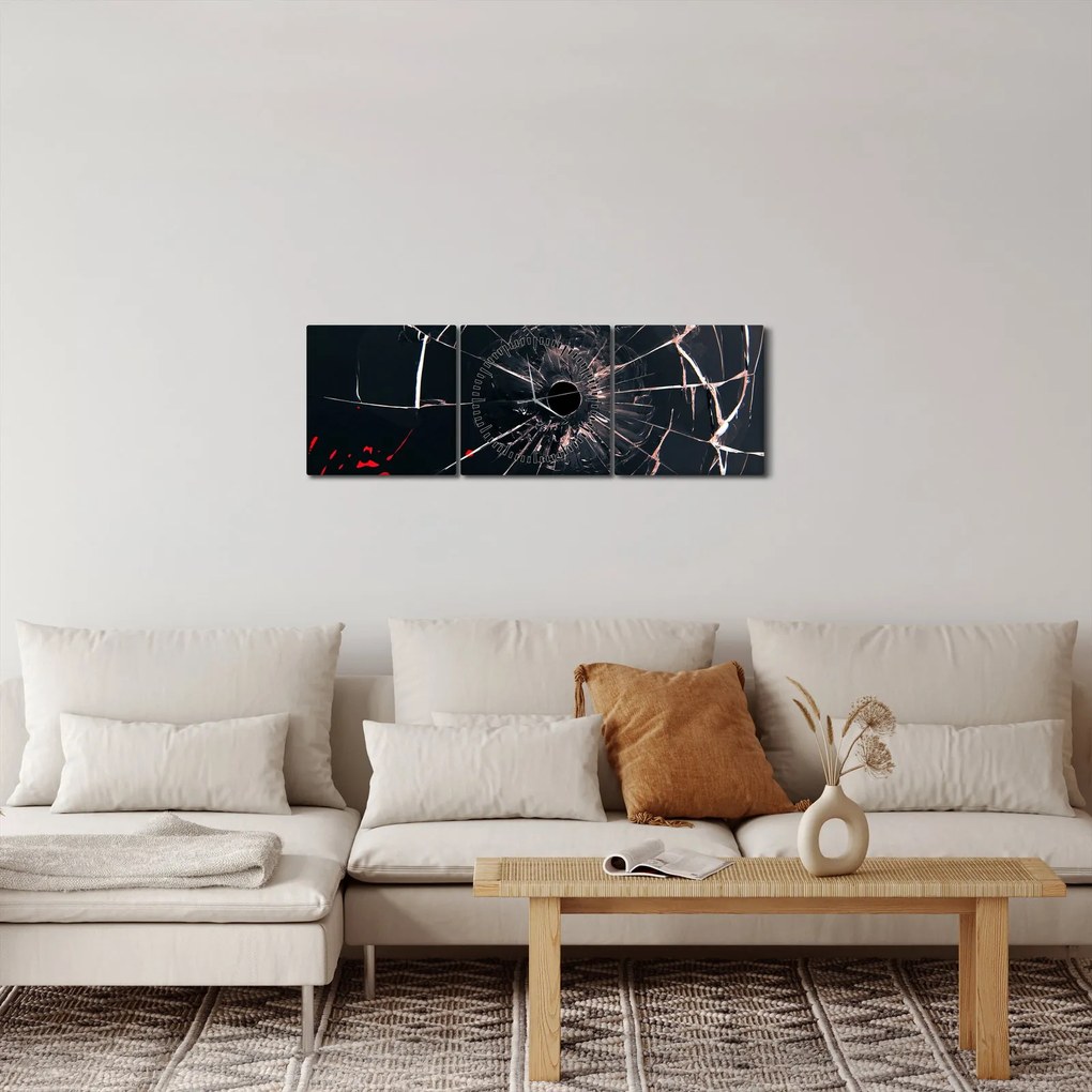 Tablou abstract - sticla spartă (cu ceas) (90x30 cm)