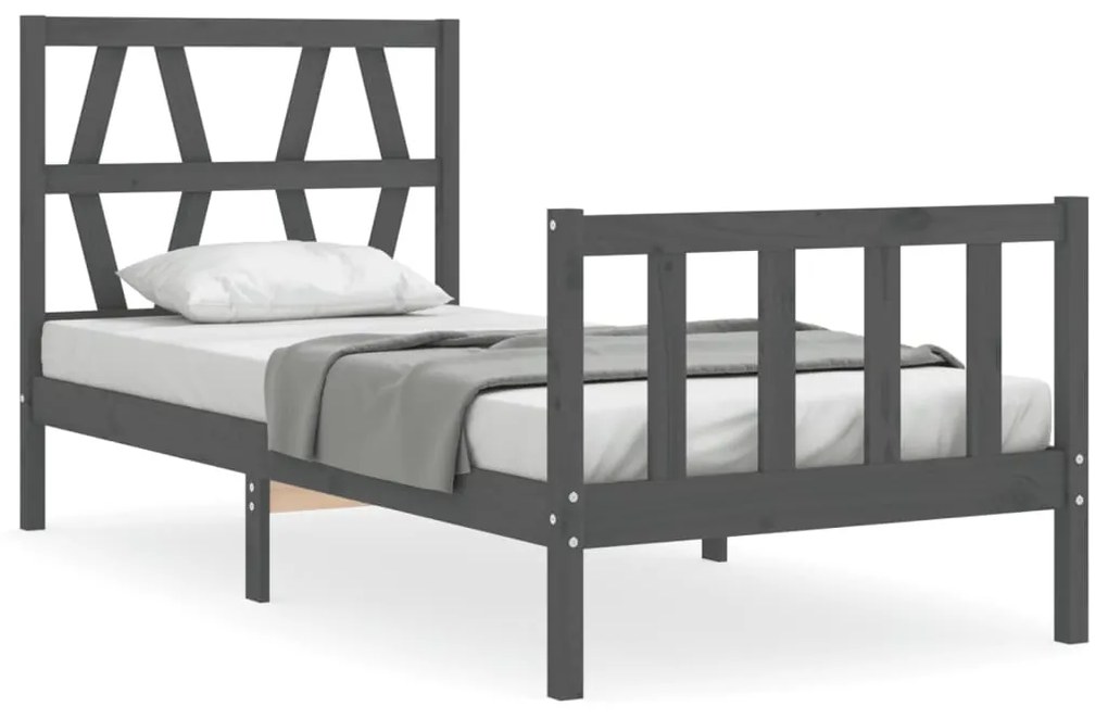 3192483 vidaXL Cadru de pat cu tăblie, gri, 100x200 cm, lemn masiv