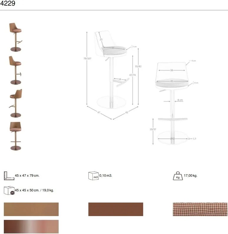 Scaun de bar pivotant cu inaltime reglabila Stool maro