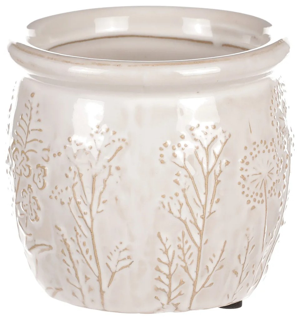 Ghiveci ceramic pentru flori de câmp, bej,diametru 11 cm x 10 cm