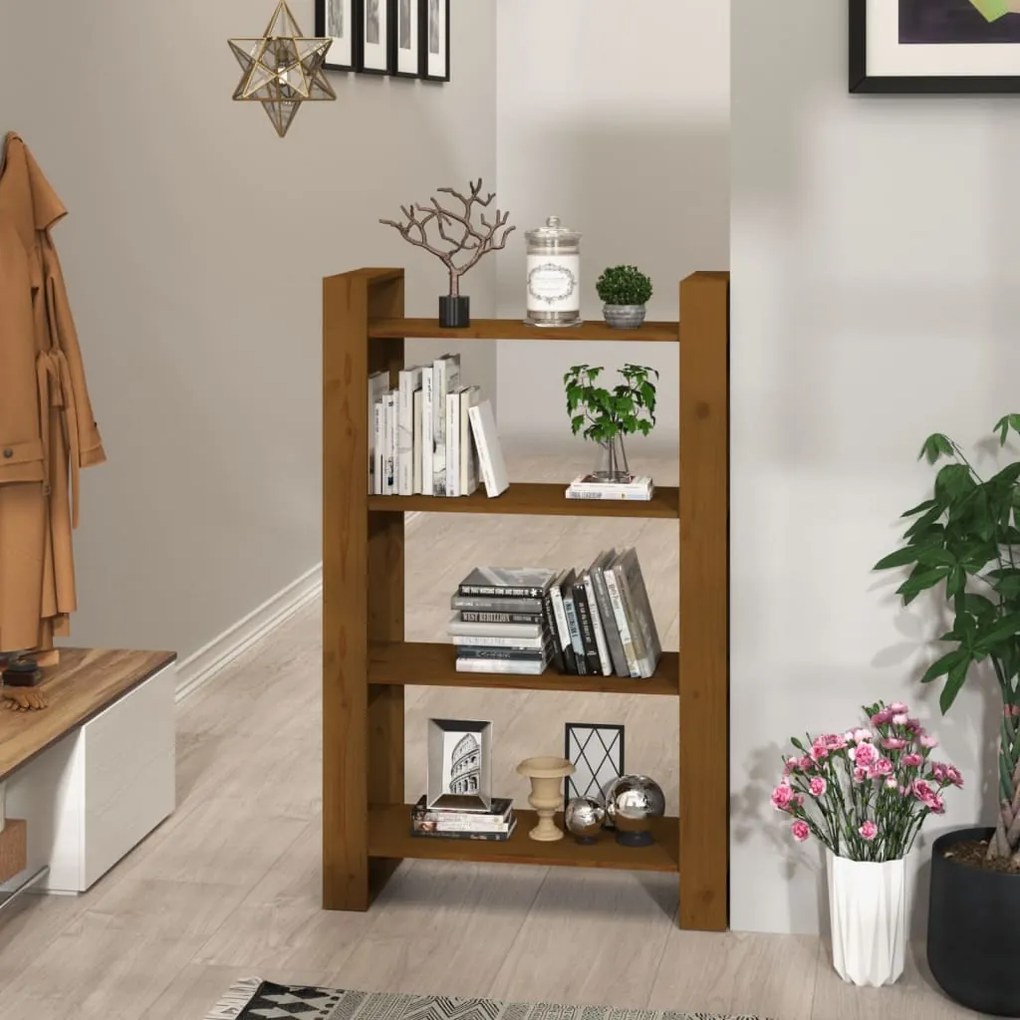 Bibliotecă/separator cameră maro miere 80x35x125 cm lemn masiv