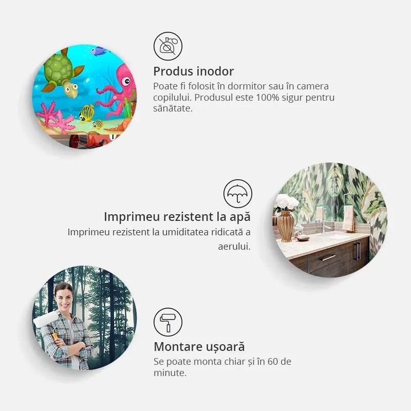 Fototapet - Harta lumii pentru copii - ilustrații cu animale și plante pe continente