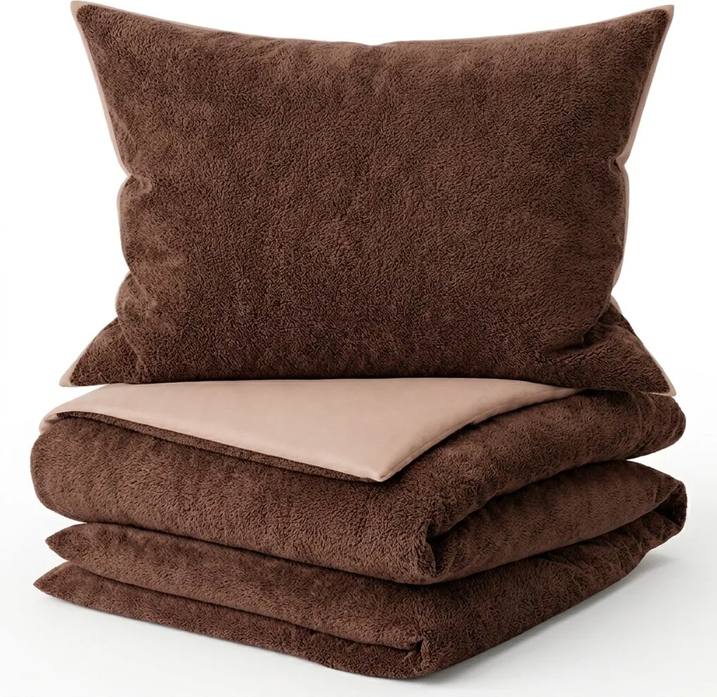 Lenjerie de pat reversibila TEDDY maro, lenjerie cocolino/microfibra Dimensiune lenjerie de pat: 2 buc 60 x 70 cm | 200 x 200 cm