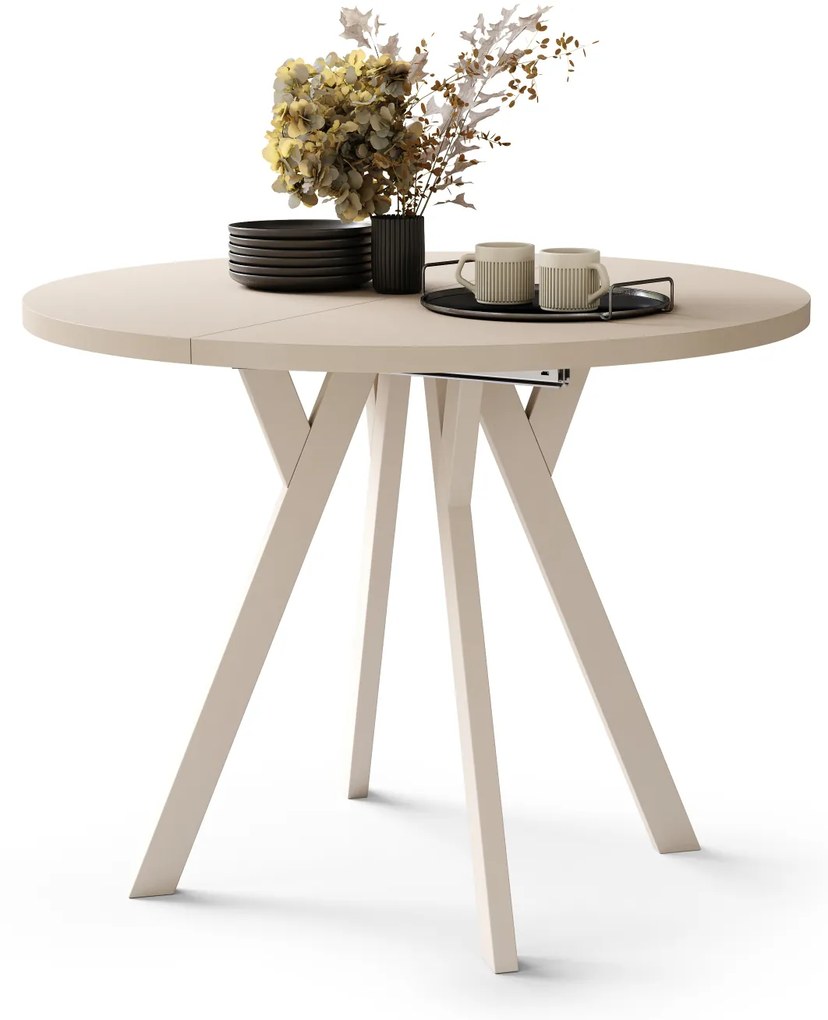 Mazzoni ALMO Bej/picioare bej - MASĂ ROTUNDĂ EXTENSIBILĂ CU PICIOARE ÎN FORMĂ DE Y STIL LOFT PENTRU SALON/SUFRAGERIE
