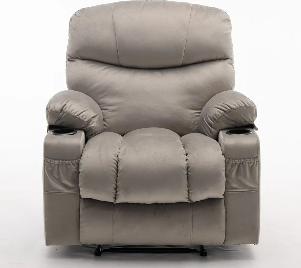 Fotoliu Masaj, Incalzire, rabatabil, sezut cu arcuri metalice, suport picioare extensibil, Catifea, Gri