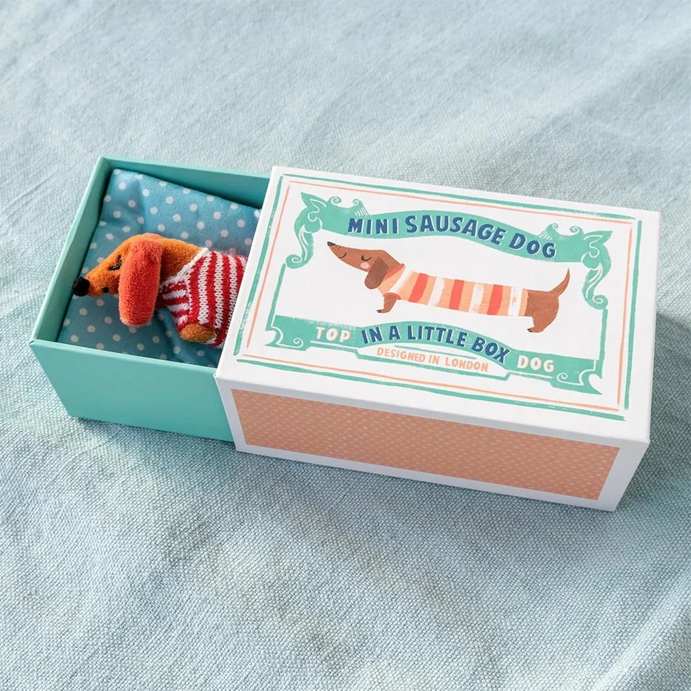 Jucărie de pluș Mini Sausage Dog in a Little Box – Rex London
