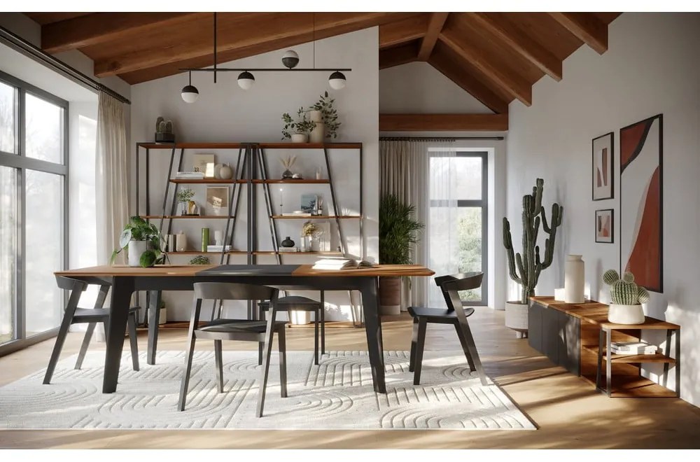 Masă de dining în culoare naturală extensibilă cu blat cu aspect de lemn de nuc 100x180 cm Shadow – TemaHome