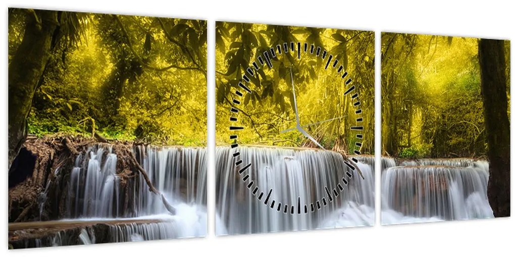 Tablou - Cascadă, cu culori strălucitoare (cu ceas) (90x30 cm)