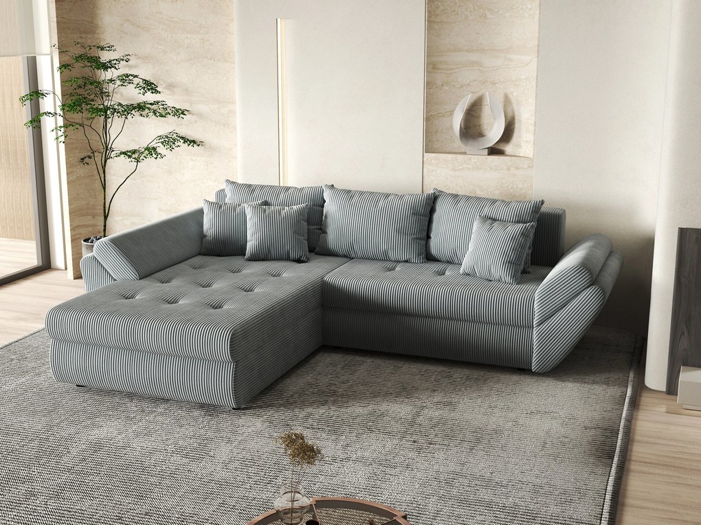 Colțar extensibil dumonde cu ladă de depozitare si sezut confortabil din spuma high-density, Loana Zoom Grey 270x185 cm
