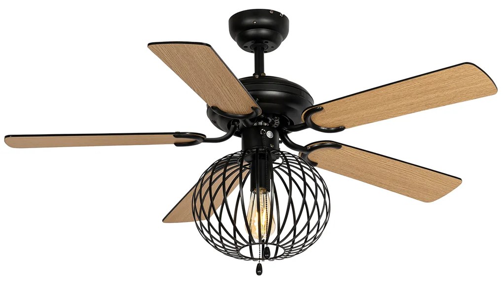 Ventilator de tavan negru cu imprimeu lemn 107,5 cm cu comutator cu lanț - Mistral Johanna