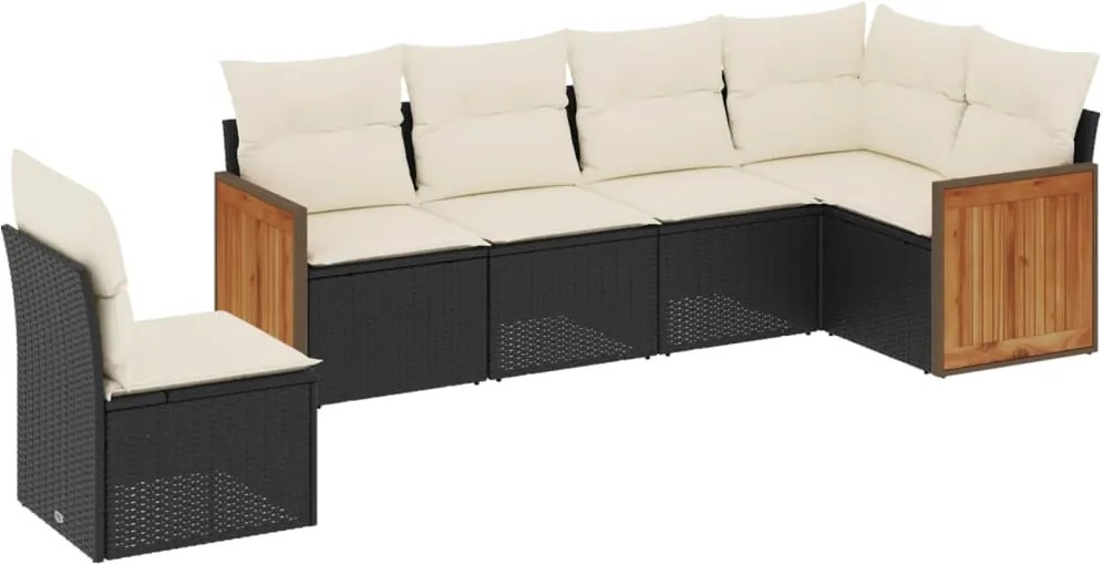 vidaXL Set mobilier de grădină cu perne, 6 piese, negru, poliratan