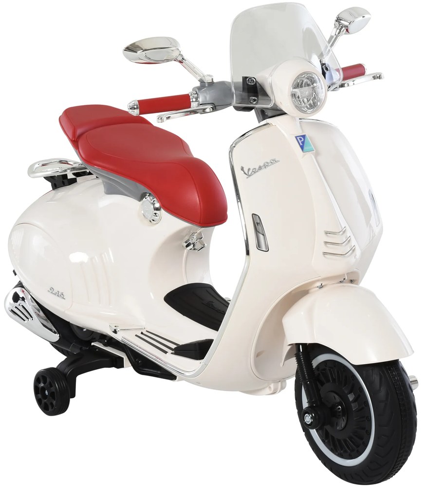 HOMCOM Motocicleta Jucarie cu Licenta Oficiala Vespa, pentru Copii 3+ Ani, cu 2 Roti Suplimentare, Lumini si Sunete, 108x49x75cm Roz | Aosom Romania