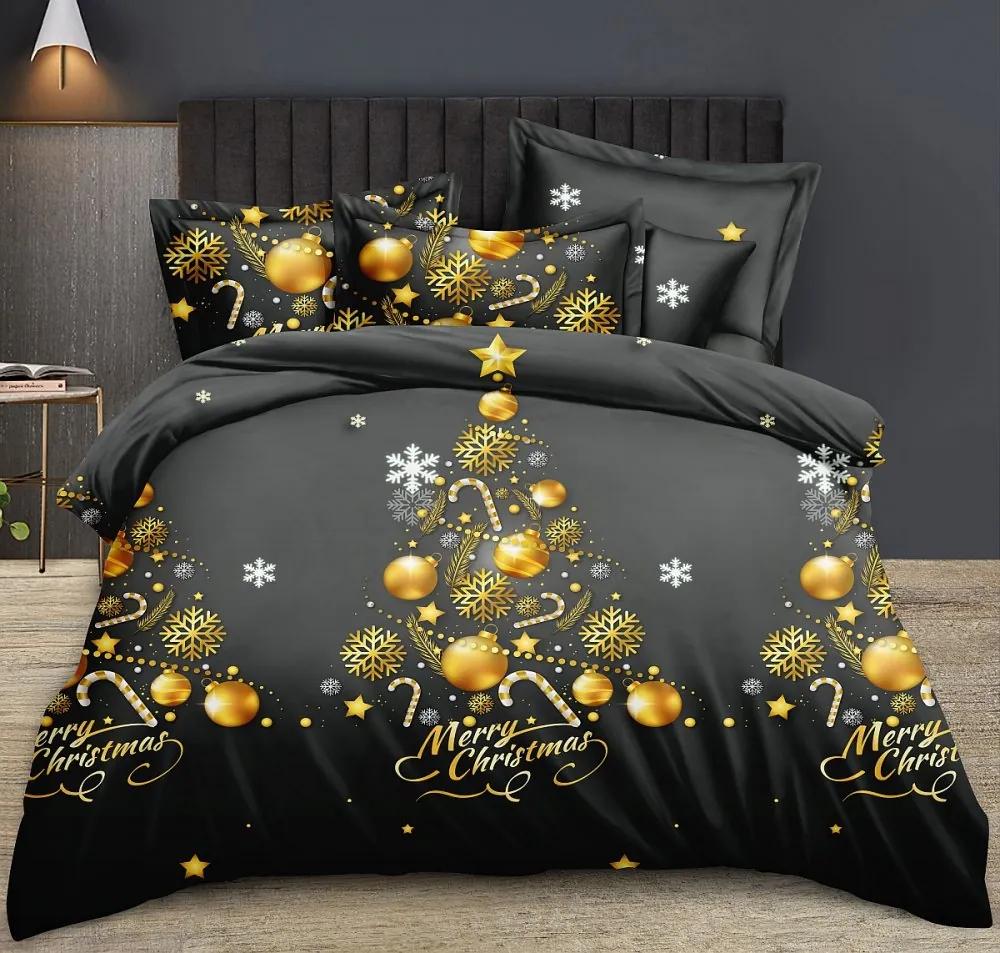 Lenjerie de pat de Crăciun aurie cu brad Dimensiune: 160x200 + 2x 70x80