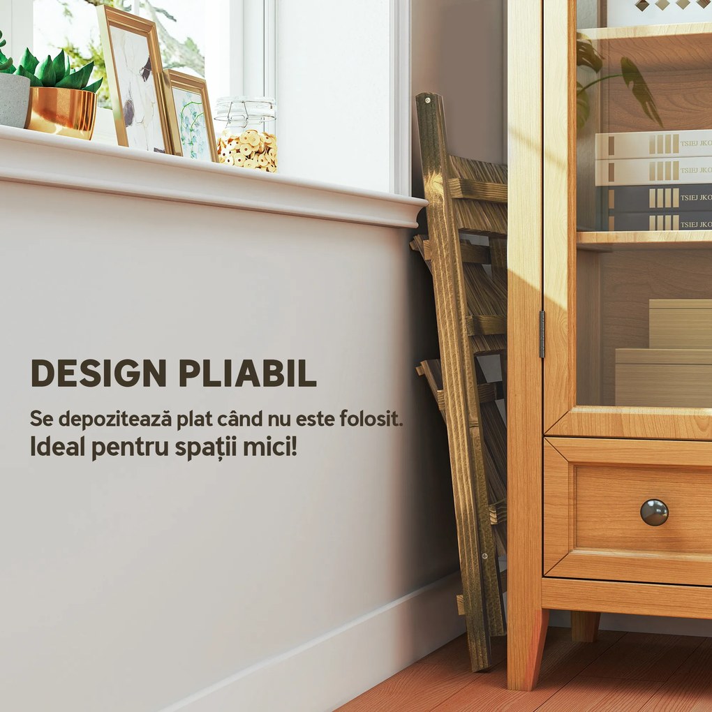 Outsunny Suport pentru Plante Pliabil, Jardinieră cu 3 Niveluri, Raft de Exterior pentru Plante, 80x37x93 cm, Lemn Natural | Aosom Romania