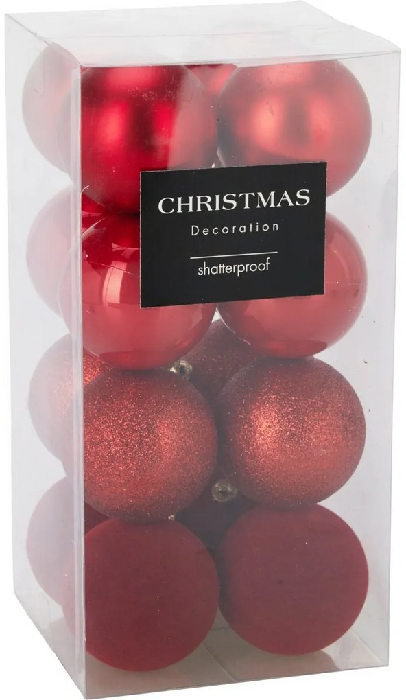 Set de 16 ornamente de Crăciun Festive Sparkles,roșu, diametru 6 cm, plastic, diam. 6 cm