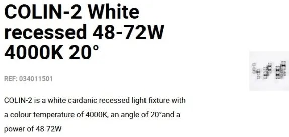 Spot LED incastrabil COLIN-2 White recessed 48-72W 4000K 20°