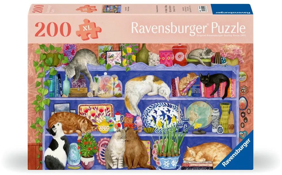 PUZZLE PENTRU VARSTNICI PISICUTE PE RAFT CU SABLON DE IMAGINE SI SUPORT DIN CARTON 200 PIESE MARI XL - RAVENSBURGER (RVSPA01367)