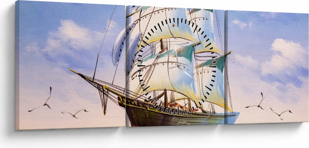 Tablou - Vapor pe valuri (cu ceas) (90x30 cm)