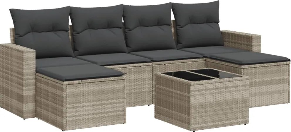 vidaXL Set canapele de grădină cu perne, 7piese gri deschis poliratan