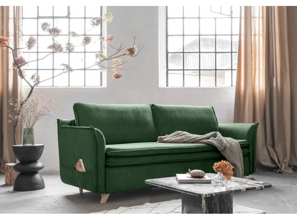 Canapea verde extensibilă cu tapițerie din catifea 225 cm Charming Charlie – Miuform