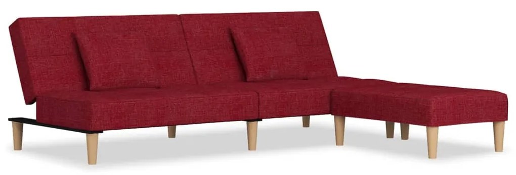 3080608 vidaXL Canapea extensibilă, 2 locuri 2 perne/taburet roșu vin textil