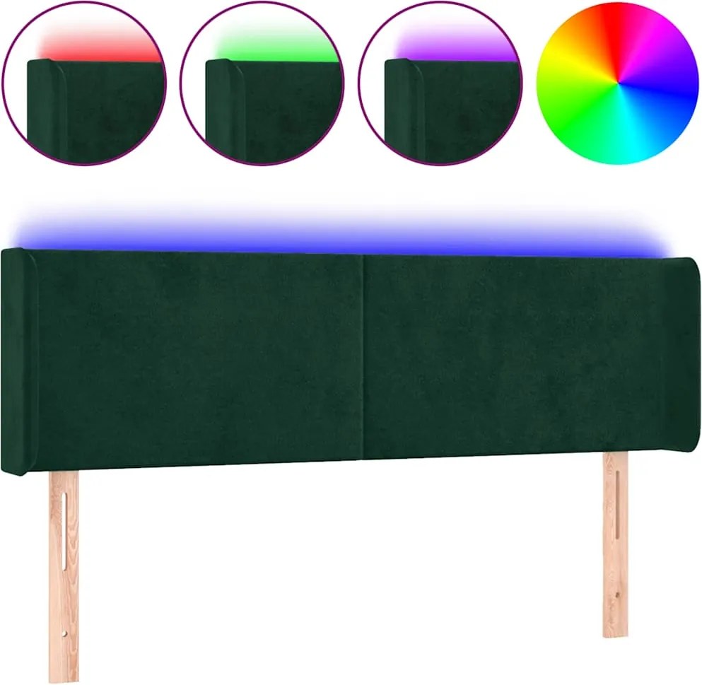 vidaXL Tăblie de pat cu LED, verde închis, 147x16x78/88 cm, catifea