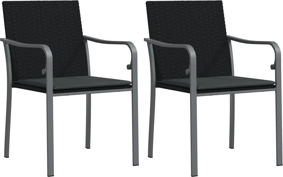 vidaXL Scaune de grădină cu perne 2 buc. negru 56x59x84 cm poliratan