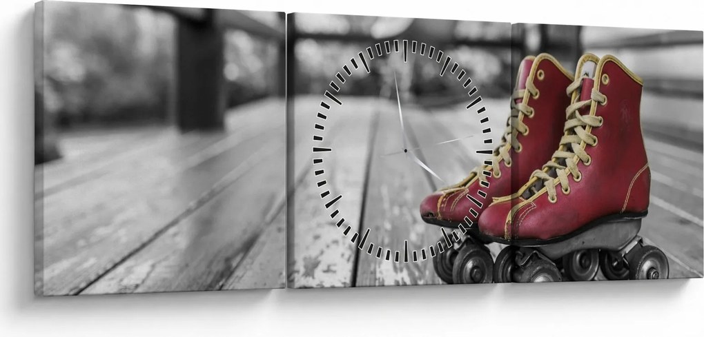 Tablou cu pantofi cu role vechi roșii (cu ceas) (90x30 cm)