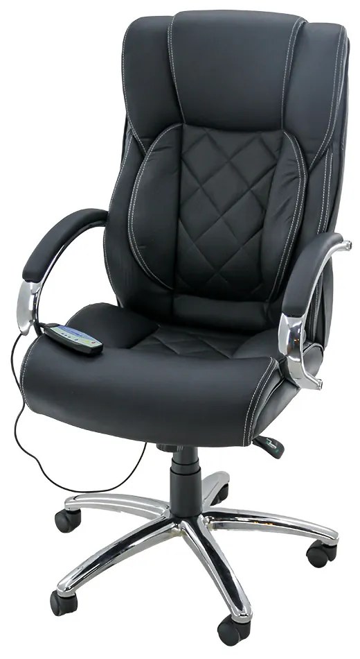 Scaun de birou cu masaj OFF 933 negru din piele ecologică cu bază metalică cromată