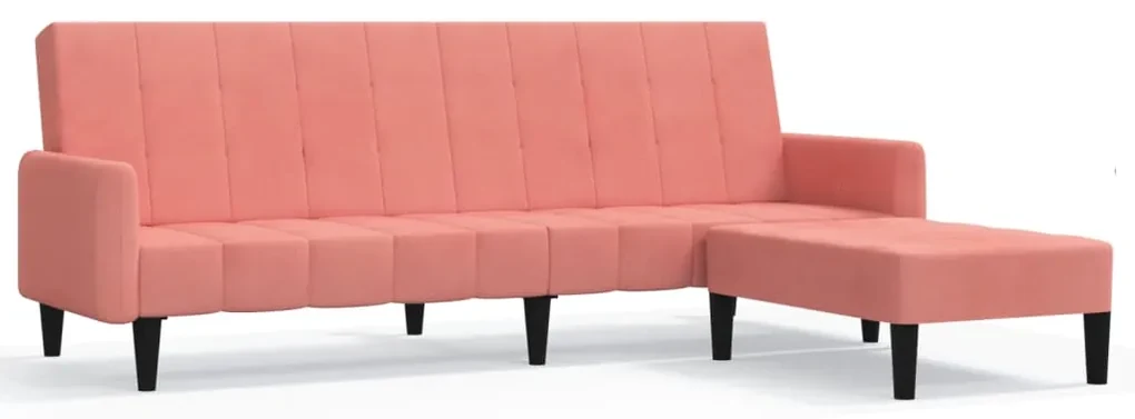3080574 vidaXL Canapea extensibilă 2 locuri, cu taburet, roz, catifea