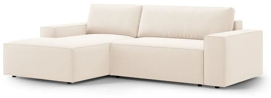 Colțar bej extensibil/cu spațiu de depozitare cu tapițerie din catifea (cu colț pe partea stângă /cu șezlong) Jodie – Micadoni