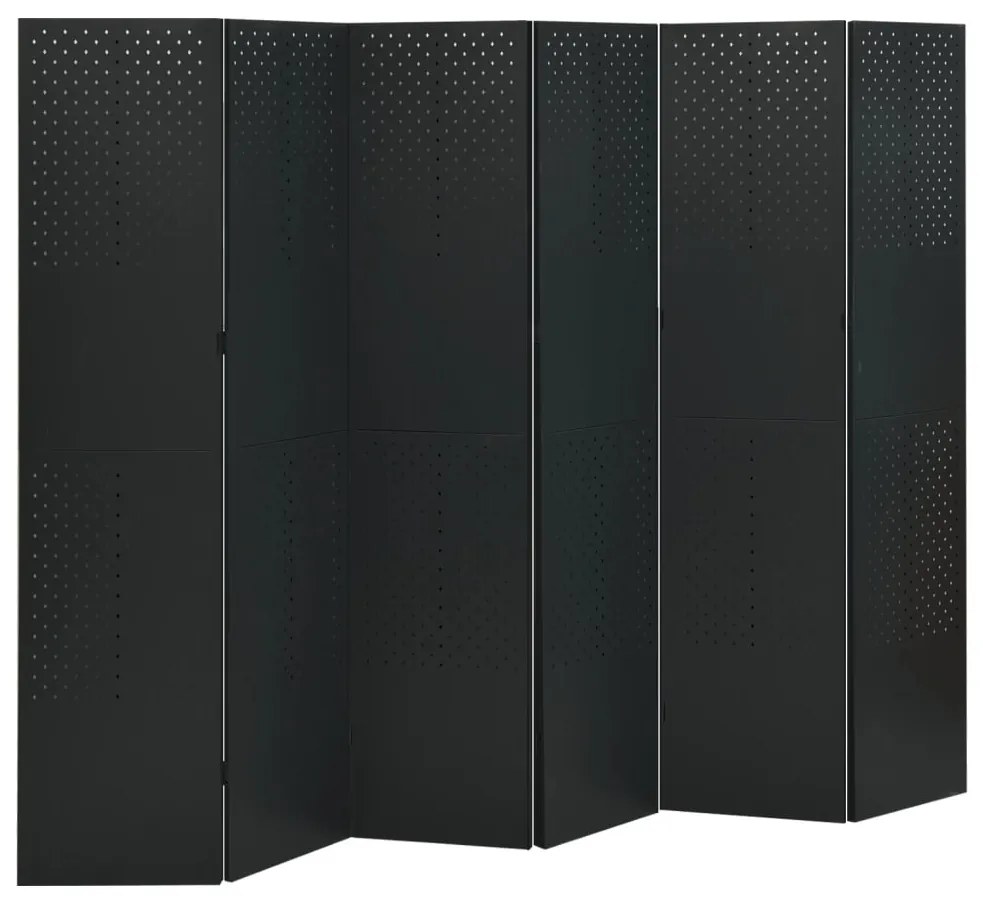 3095199 vidaXL Paravane de cameră cu 6 panouri,2 buc., negru, 240x180 cm, oțel