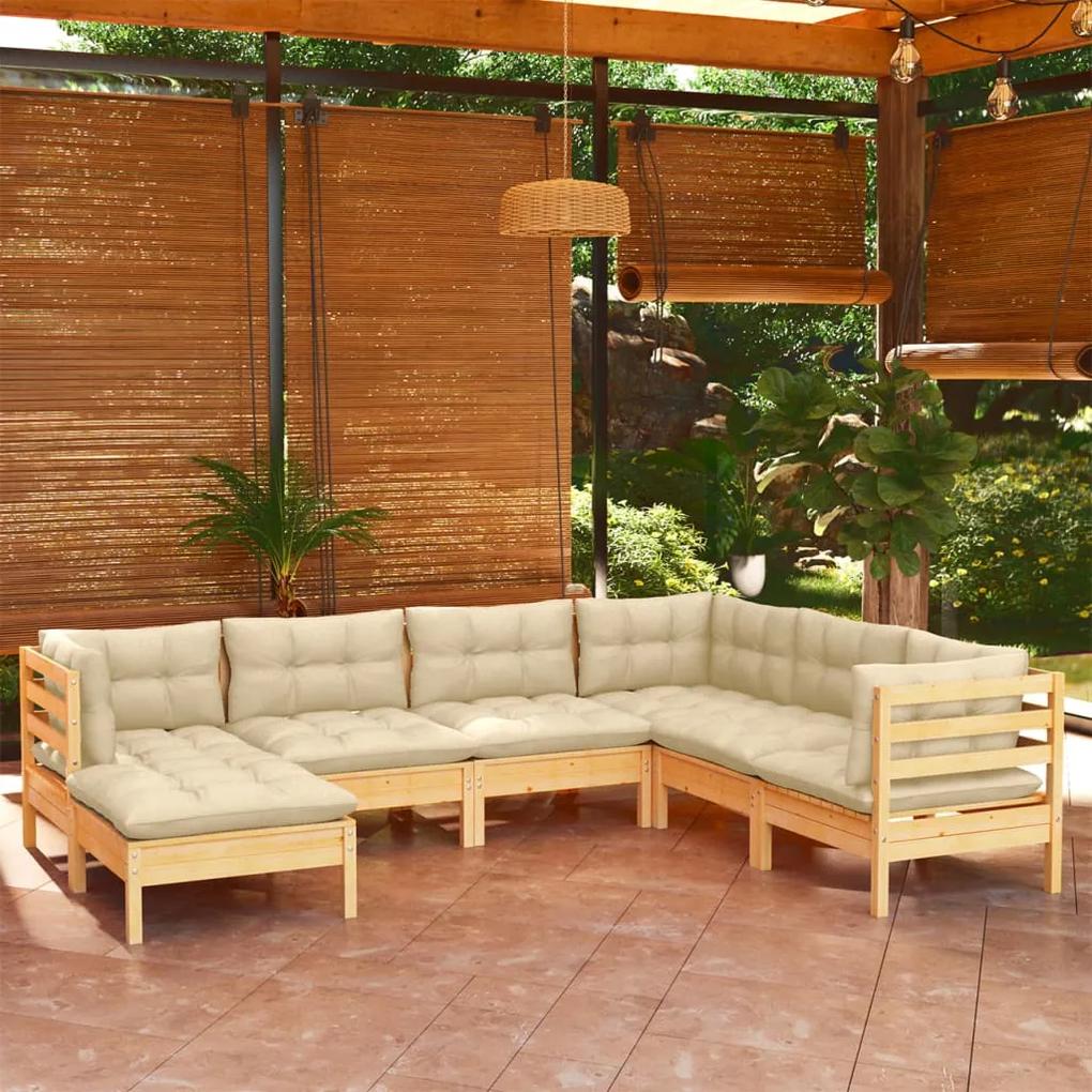 3096562 vidaXL Set mobilier grădină cu perne crem, 7 piese, lemn masiv pin