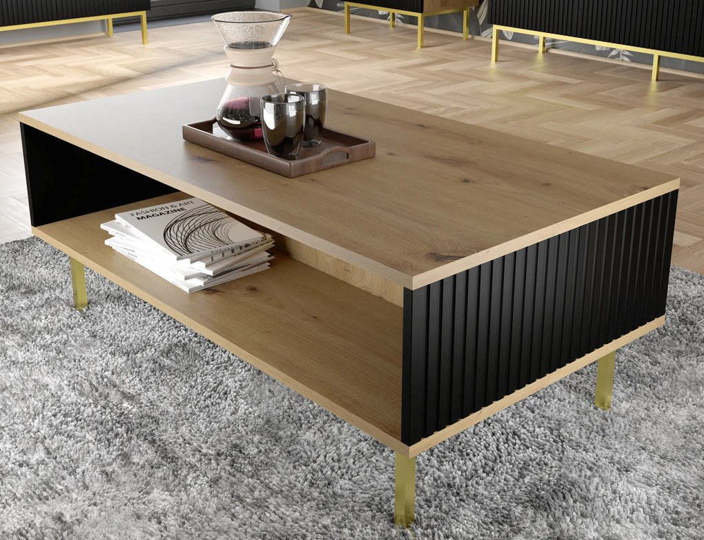 Măsuță cafea Rowanna (Stejar artisan + Negru + Auriu). 1125002
