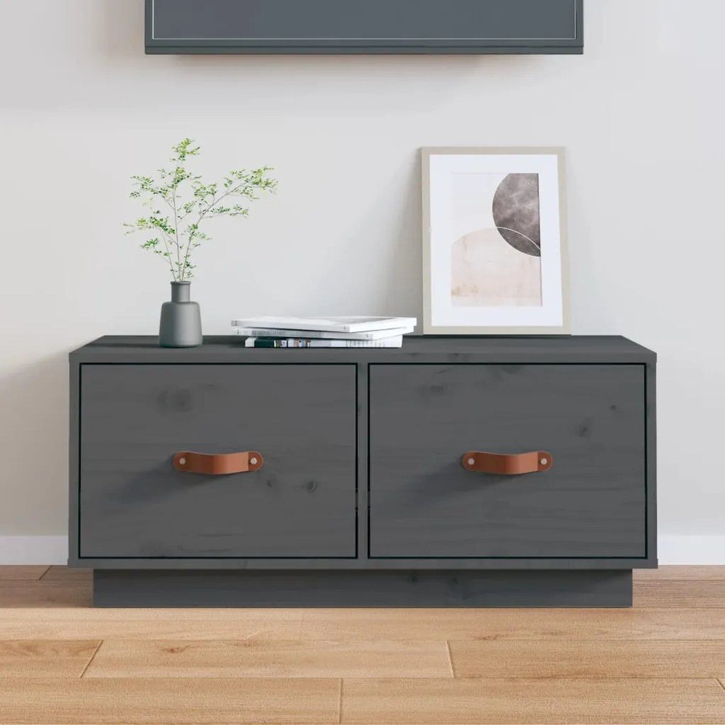 vidaXL Comodă TV, gri, 80x34x35 cm, lemn masiv de pin