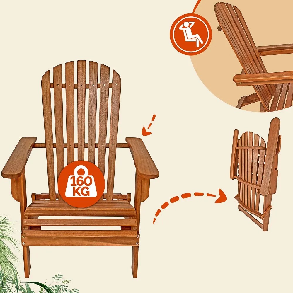 Șezlong de grădină ADIRONDACK, rabatabil, 69x84x94cm, natur maro Casaria