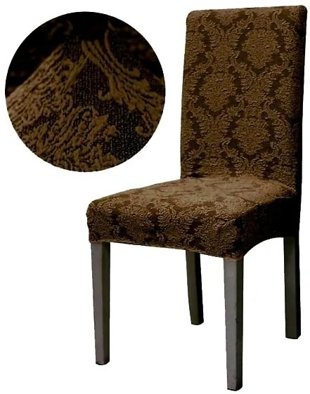 Set 6 huse elastice pentru scaune, model Jacquard, Maro