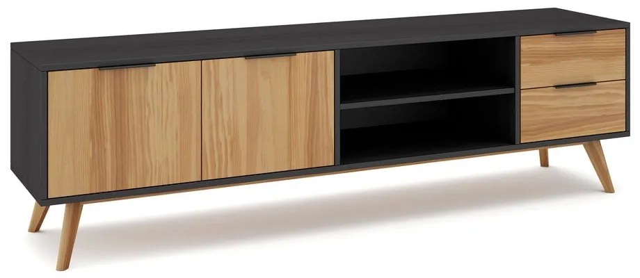 Comodă TV negru/natural din lemn de pin 180x53 cm Lavis – Marckeric