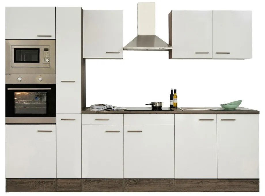 Mobilă de bucătărie Yorki 300, corp din stejar Yorki, cu față alb satinat